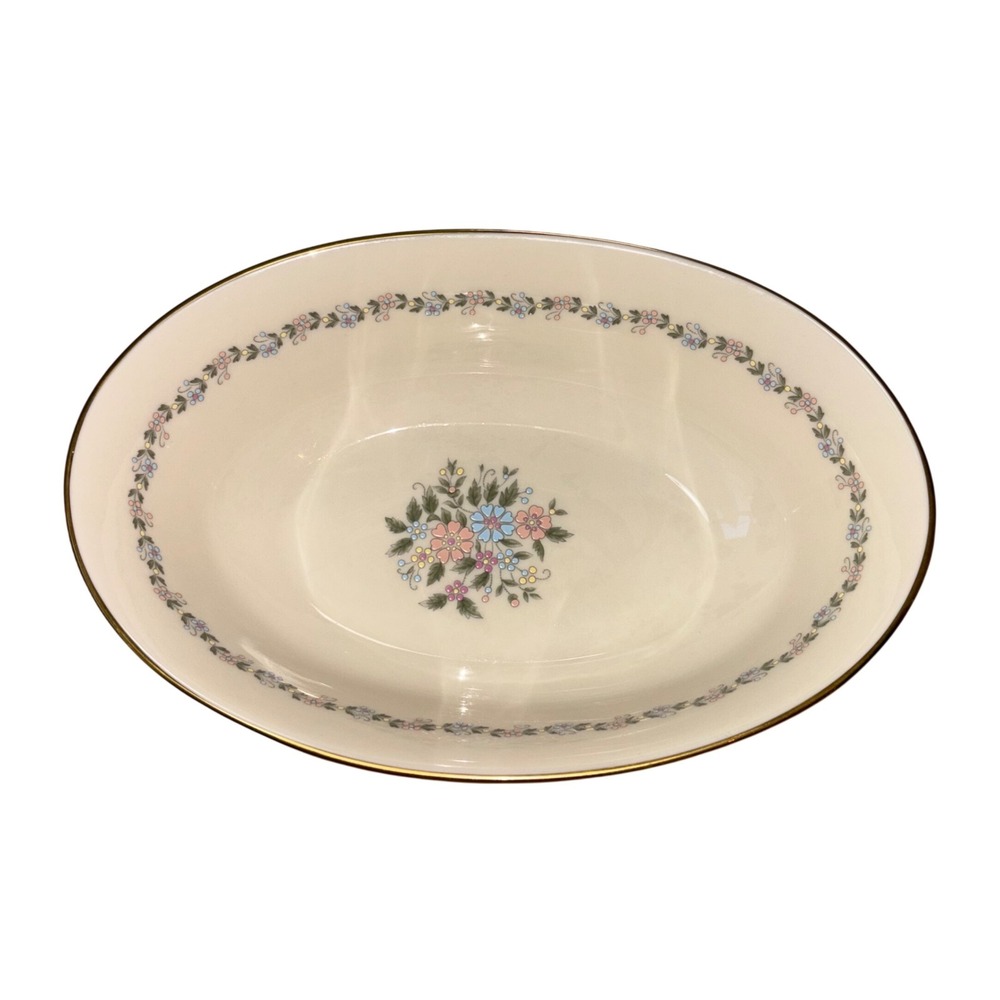 Lenox Christie Oval Vegetable Bowl Ivory Floral Gold Trim Fine China Made in USA